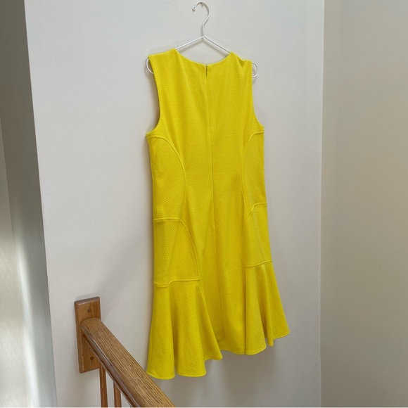 { Betsey Johnson Dress } Yellow Textured Knit Stretch Dress with Ruffle Hem - Picture 4 of 9